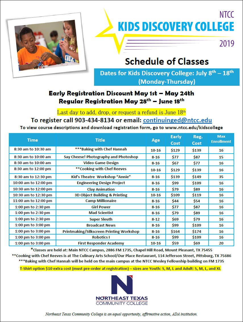 Kids Discovery College Schedule