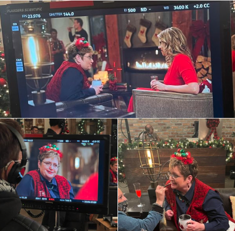 Petrucka on the set of A Cozy Christmas Inn with Jodie Sweetin. 