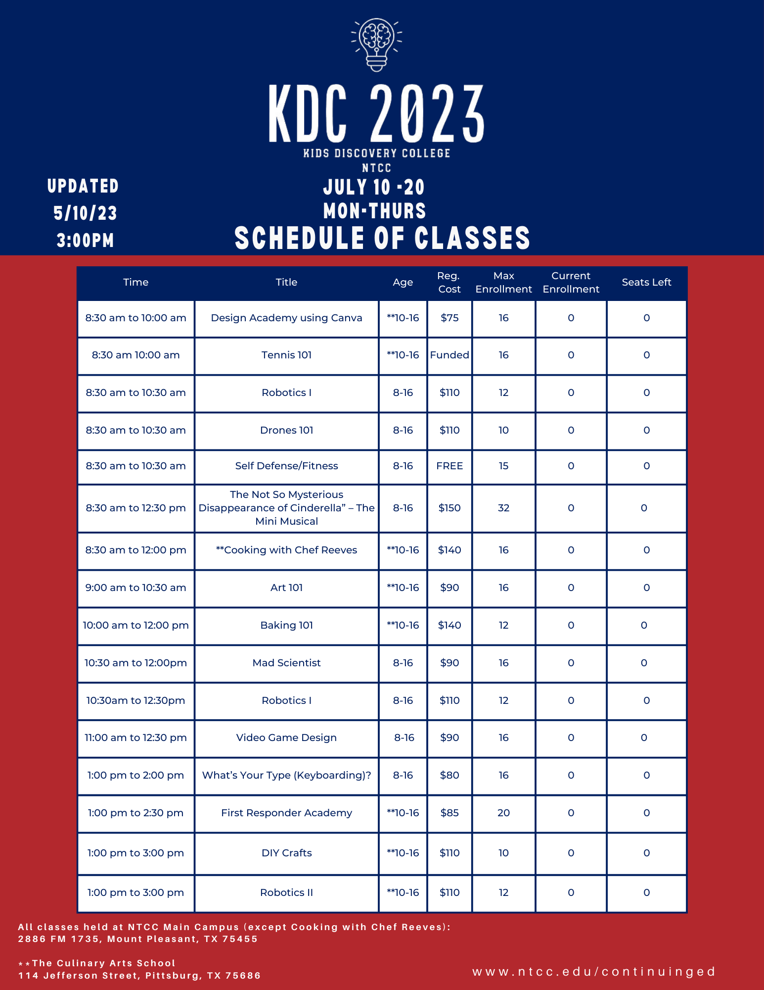 kids college schedule screenshot