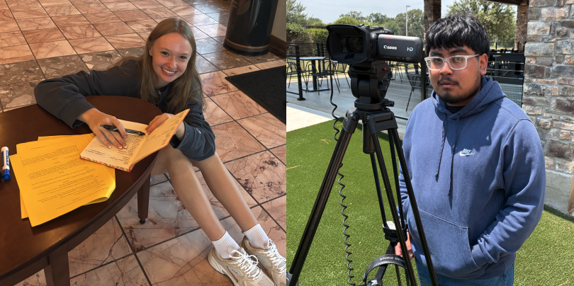 students working on film