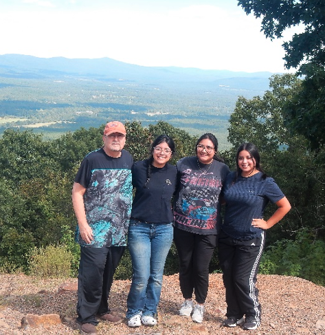 students with professor at overlook