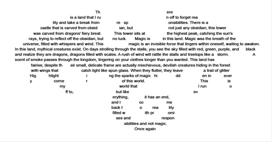 Poem in word cloud shaped like a dragon