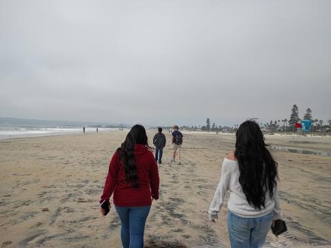 students on beach