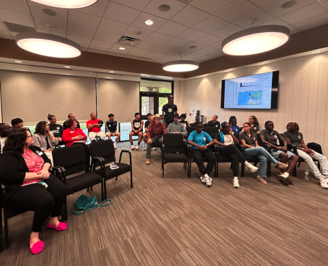 international athletes at meeting