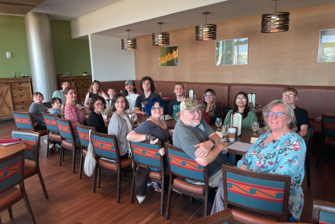 full group at restaurant