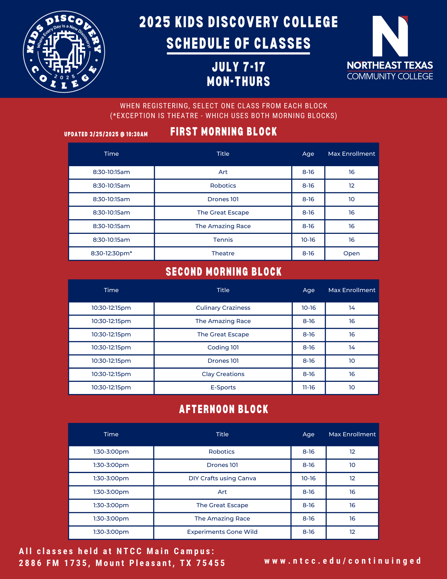 KDC 25 Updated Schedule