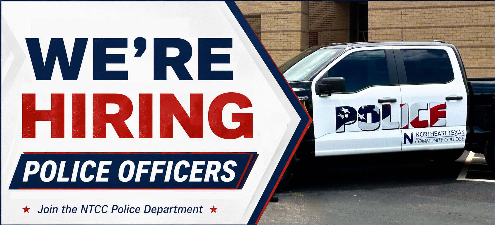 We're hiring police officers. Join the NTCC Police Department.