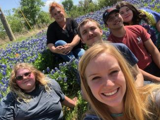 students in bluebonnets