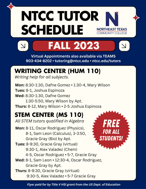 ntcc tutor schedule 2023