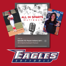 softball player on podcast graphic