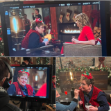 Petrucka on the set of A Cozy Christmas Inn with Jodie Sweetin. 