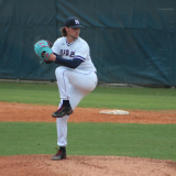 Kevin Schoneboom on the mound for the Eagles