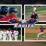 collage with 4 action shots and eagle logo